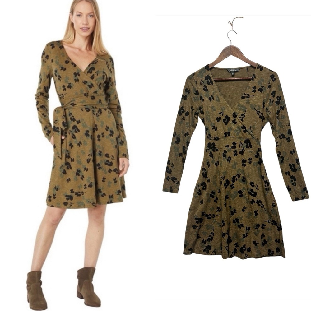 Toad & Co Women's Size S Cue Faux‎ Wrap Dress Green Organic Cotton Tencel Tie
